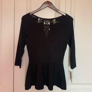 INC women’s dressy top. NWT  Black, 65% Rayon, 35% Nylon, peplum style. Size S